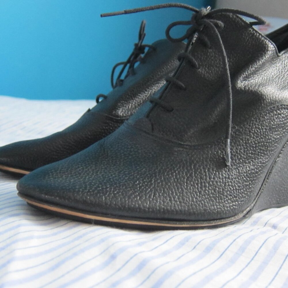 REPETTO PARIS ORSON Oxford Black Leather Wedge Heels